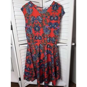 Collective Concepts Womens Lg Dress Red Blue Floral Lightweight Knee Length EUC!